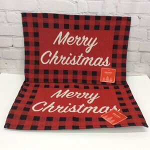 Merry Christmas Tapestry Placemats Set of 6 Red/Black Buffalo Check Farmhouse